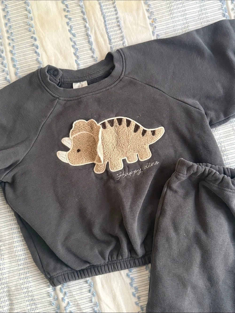 H&M black Sweatshirt & Joggers with Beige Dino Applique